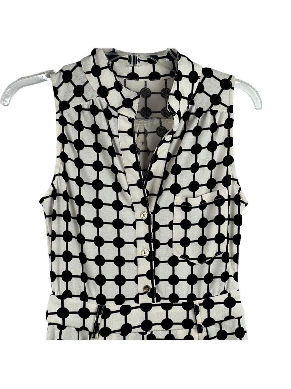 New-shop17 Black/Off White Geometric Print, Wide leg, Sleeveless S Jump Suit SM - Picture 3 of 16